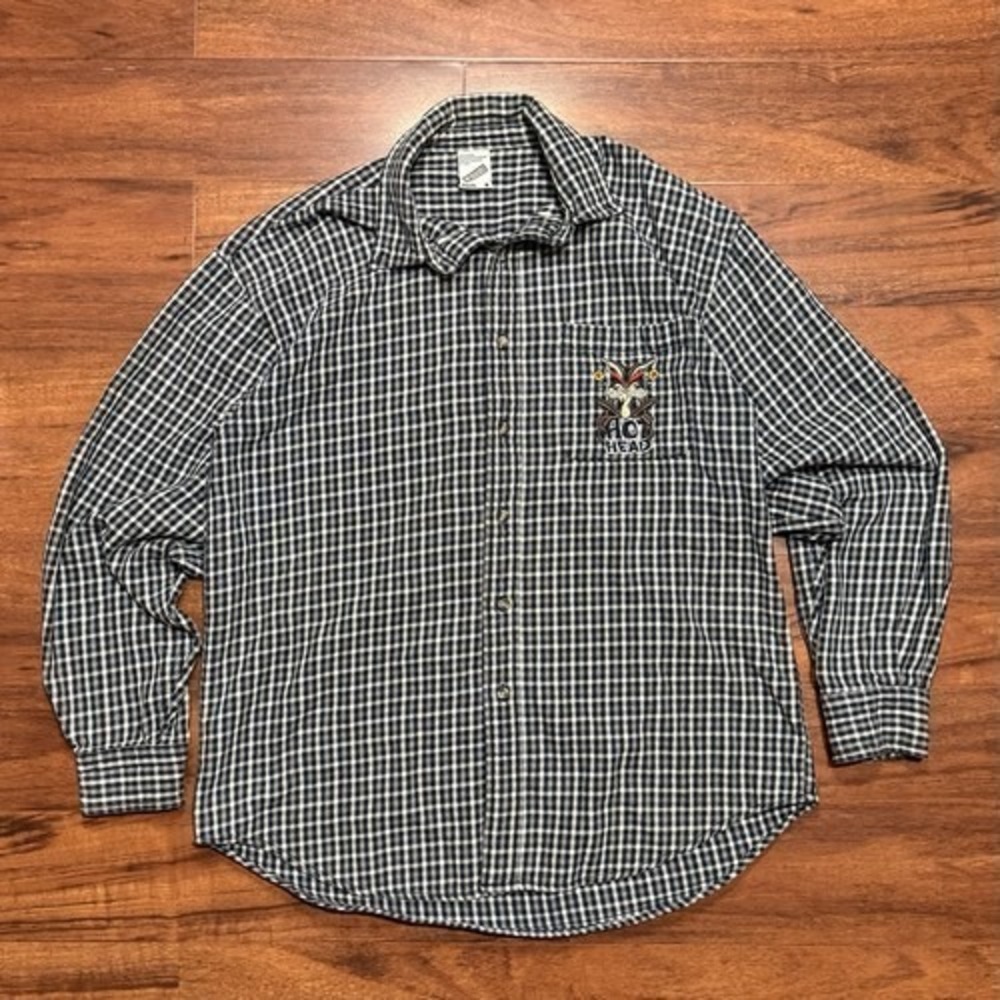 1998 Warner Bros Looney Tunes Wile E Coyote Plaid Mens Button Up Shirt Medium